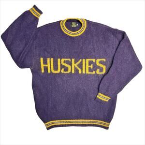 VTG UW Football Huskies Seattle Washington Wool Sweater Made in Iceland Size XL